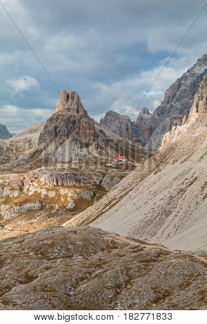 Beautiful mountains and mountain peaks of the Dolomites in Italy. National Park Tre Cime di Lavaredo