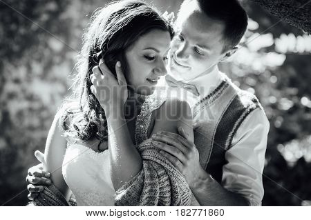 Happy Couple Walking In Summer Park