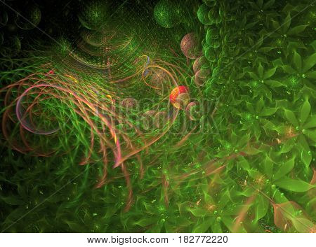 An abstract computer generated modern fractal design on dark background  Multi-universe. Many of the inhabited worlds