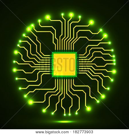 Cpu. Microprocessor. Microchip. Abstract circuit board. Vector