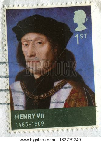 GOMEL, BELARUS, APRIL 20, 2017. Stamp printed in UK shows image of  The Henry VII (28 January 1457 - 21 April 1509) was King of England, circa 2000.