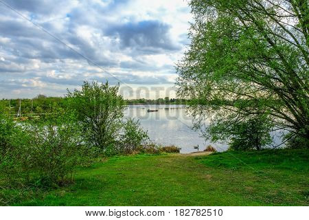 Lake view with sail boats in spring in Essex.