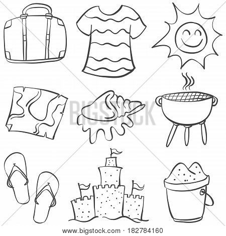 Collection stock summer object doodles vector art