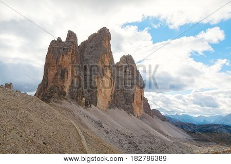 Tre Cime di Lavaredo in beautiful surroundings in the Dolomites in Italy Europe (Drei Zinnen)