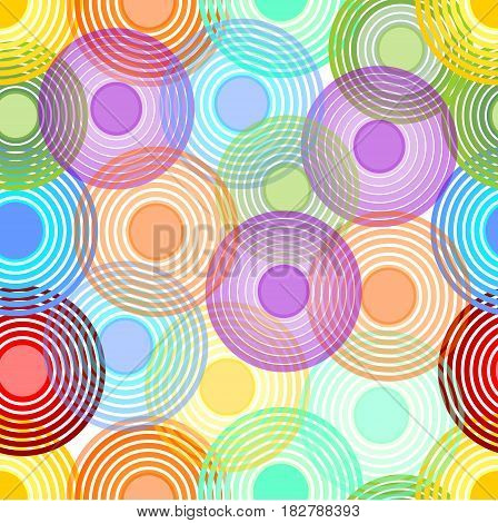 Abstract seamless background with overlapping concentric circles in pastel rainbow colors