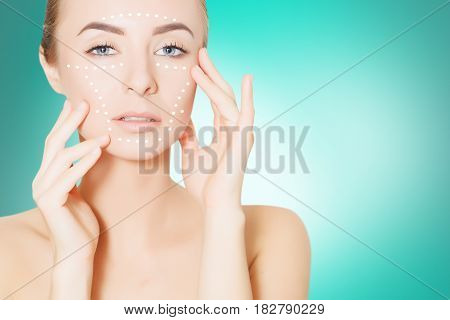 beauty woman face with surgery marks for graphic design