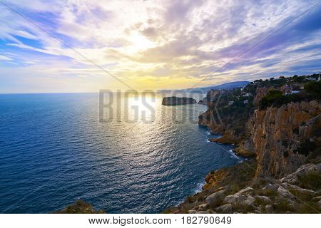 Cap de la Nau Nao cape sunset in Xabia Javea Mediterranean sea of Alicante Spain