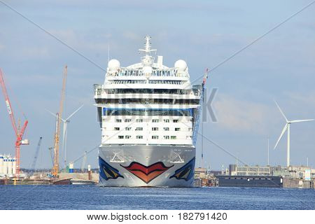 VVelsen the Netherlands -April 19th 2017: Aida Sol in IJmuiden sea lock the largest sea lock in the world