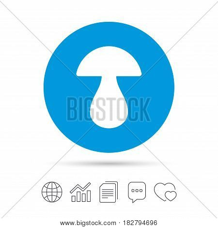 Mushroom sign icon. Boletus mushroom symbol. Copy files, chat speech bubble and chart web icons. Vector
