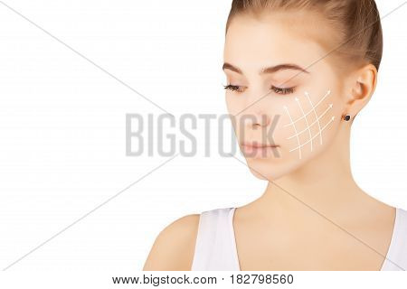 gorgeous brown eyed blond model portrait with skin surgery mark