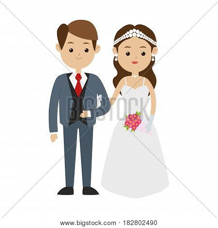 wedding couple cartoon icon over white background. colorful design. vector illustration