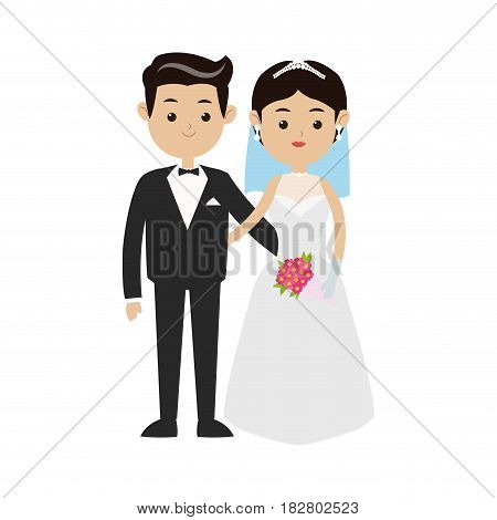 wedding couple cartoon icon over white background. colorful design. vector illustration