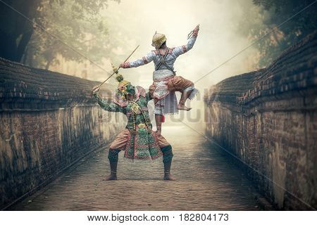 Khon is traditional dance drama art of Thai classical masked this performance is Ramayana epic