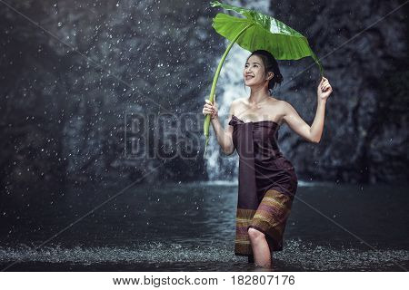 Asian sexy women bathing at outdoors, Countryside of Thailand