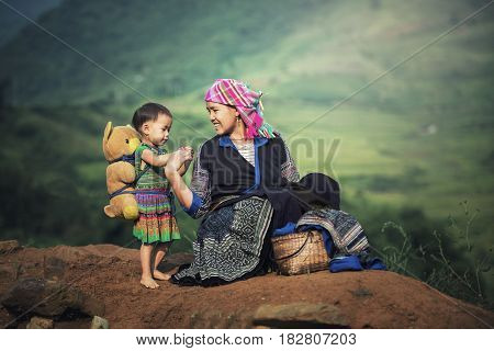 Mother and daughter in rice terracesTu Le Lao CaiVietnam