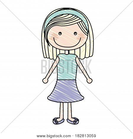 color pencil drawing of caricature blonded hair girl with shirt and skirt vector illustration