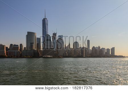 Lower Manhattan New York City Skyline in autum