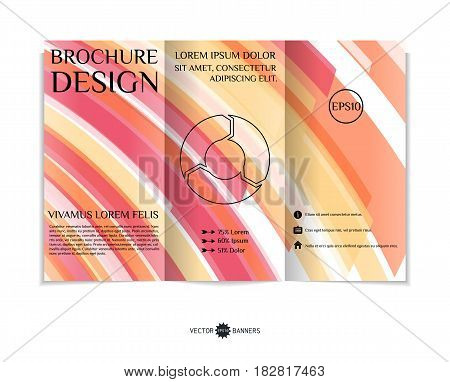 Tri-fold brochure template with modern geometric background. Three-fold leaflet design with random lines and tripes. Vector illustration.