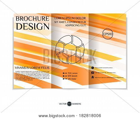 Tri-fold brochure template with modern geometric background. Three-fold leaflet design with random lines and tripes. Vector illustration.