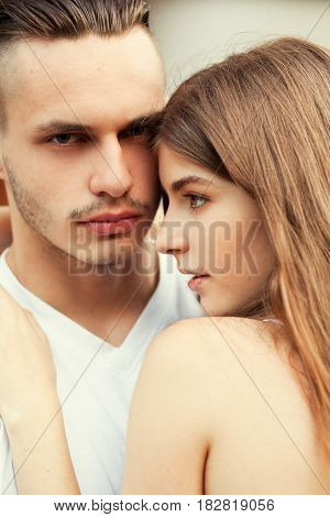 Portrait of young confidence caucasian  loving couple.