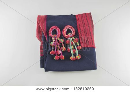 Colorful Tassel And Hmong hilltribe Handmade with selective and soft focus.