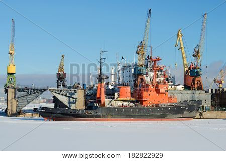 SAINT-PETERSBURG, RUSSIA - FEBRUARY 17, 2016: Marine rescue tug 