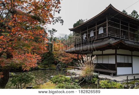 Silver Pavilion Of Ginkakuji Temple During Autumn Colors In Kyoto Japan