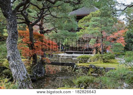 Ginkakuji Temple Or Temple Of The Silver Pavilion During Autumn Colors In Kyoto, Japan