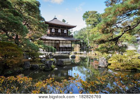 Silver Pavilion Of Ginkakuji Temple During Autumn Colors In Kyoto, Japan