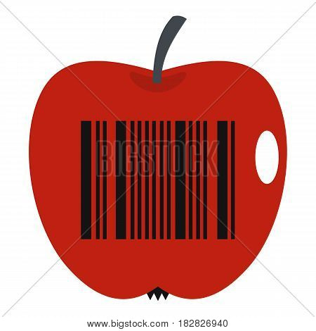 Red apple with barcode icon flat isolated on white background vector illustration