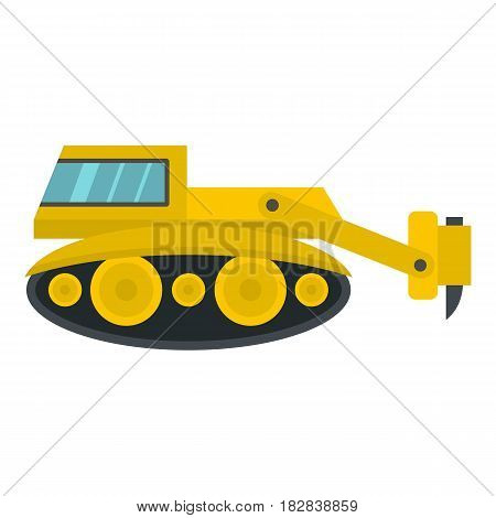 Excavator with hydraulic hammer icon flat isolated on white background vector illustration