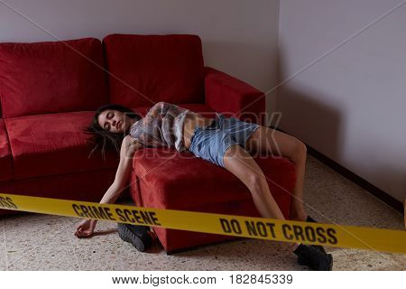 crime scene simulation, young girl lying dead