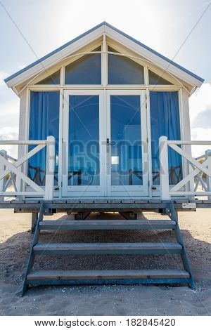 Kijkduin beach the Netherlands - April 06 2017: beach hut looking out over the sea