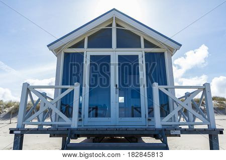 Kijkduin beach the Netherlands - April 06 2017: beach hut looking out over the sea