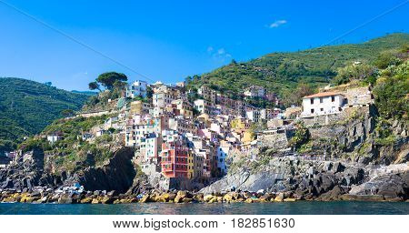 Riomaggiore In Cinque Terre, Italy - Summer 2016 - View From The Sea