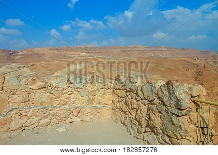 view of the ruins of the historic fortress of Masada