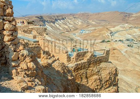 view of the ruins of the historic fortress of Masada