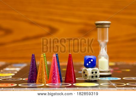 Blue, Green And Red Plastic Chips Dice And Board Games For Children .
