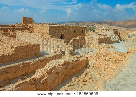 view of the ruins of the historic fortress of Masada