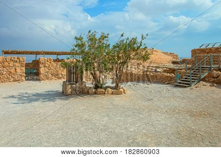 view of the ruins of the historic fortress of Masada