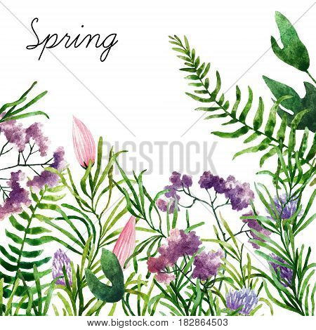 Big set of watercolor botanical elements. Beautiful botanical elements isolated on white background. Hand drawn herbs and flowers for your design.