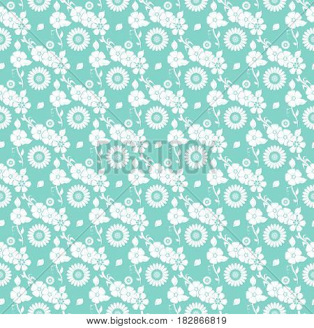 Floral seamless pattern. white vector illustration on blue