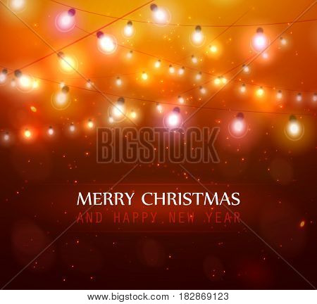 Colourful Glowing Red Christmas Orange Lights. Vector illustration