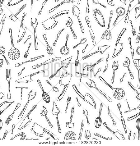 Hand drawn kitchen utensil seamless pattern. Vector illustration