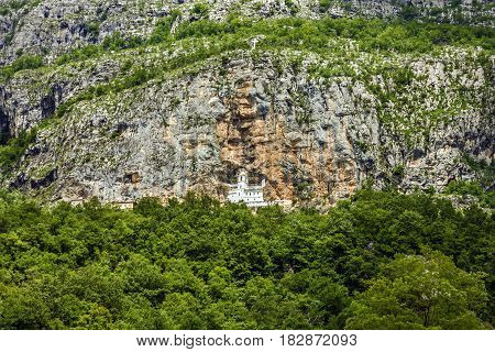 Panorama of Christian monastery Ostrog in Montenegro