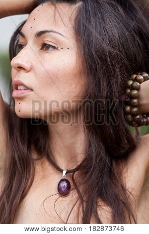 Porrait of beautiful hippie girl. Summer time