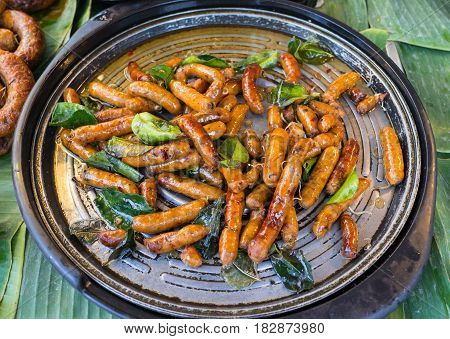 traditional northern thai tasty spicy suasages fried herb