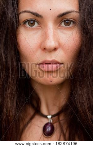 Portait of beautiful hippie girl. Summer time