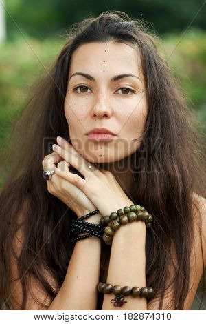 Portrait of beautiful hippie girl. Summer time