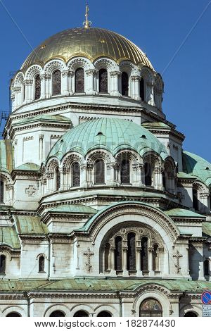 SOFIA, BULGARIA - APRIL 1, 2017: Amazing view of Cathedral Saint Alexander Nevski in Sofia, Bulgaria